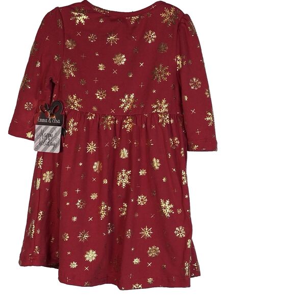Emma & Elsa Happy Holidays Girls Red 3/4 Sleeve Dress Christmas/Star size 2T NWT - Picture 2 of 6